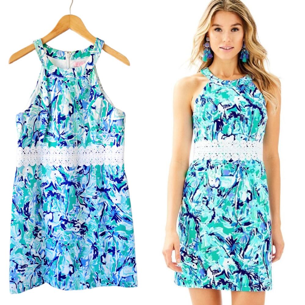 LILLY PULITZER Ashlyn Shift Dress Size 12 Elephant Appeal Tropical Turquoise